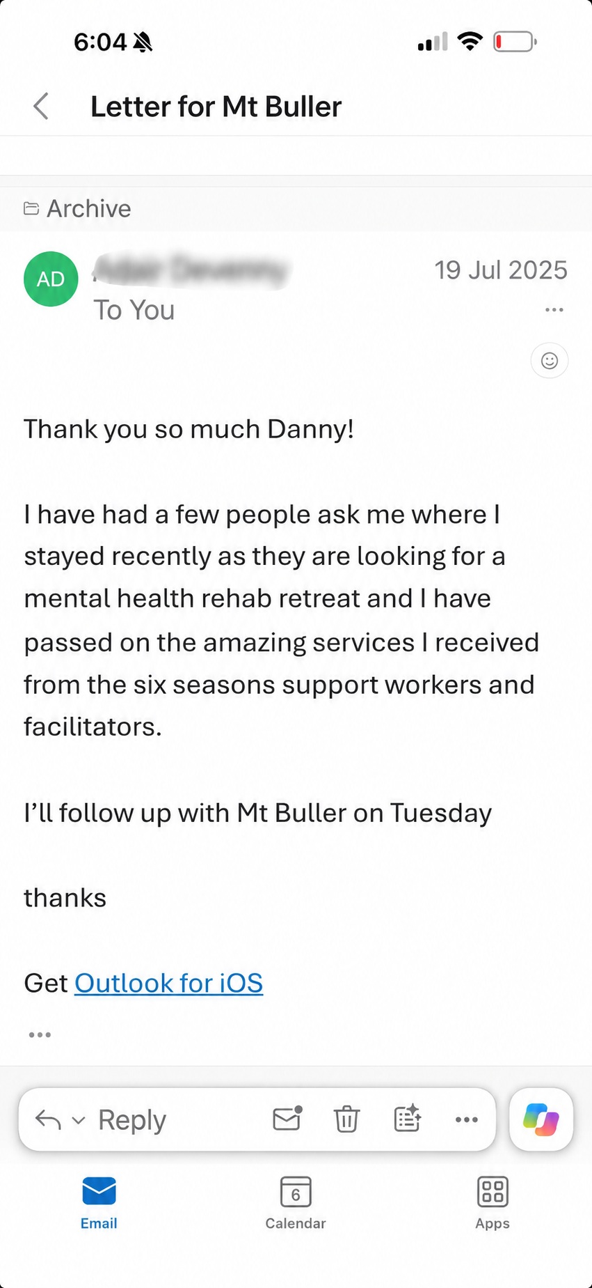 Feedback from client